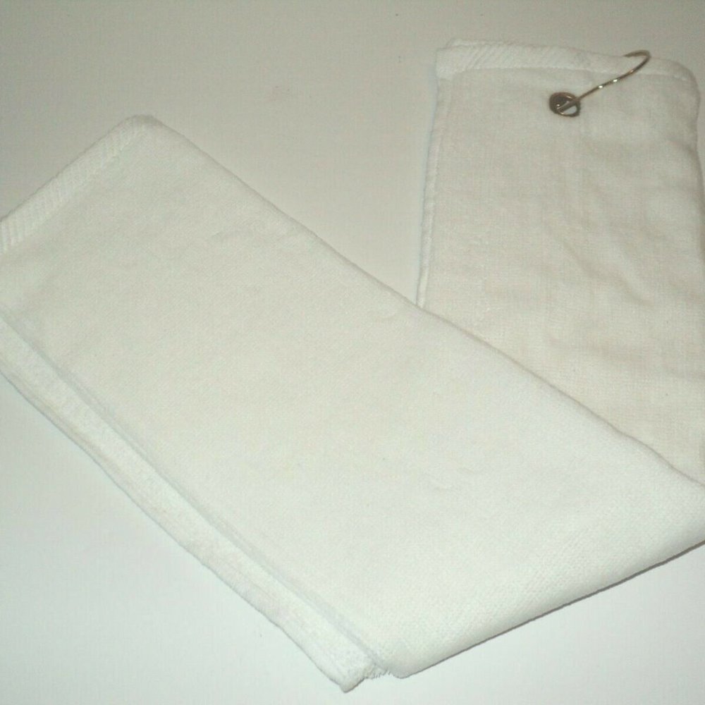 NEW Luxury WHITE 100% Terry Cotton Velour Tri-Fold Golf Towel 16.5" x 25.5"